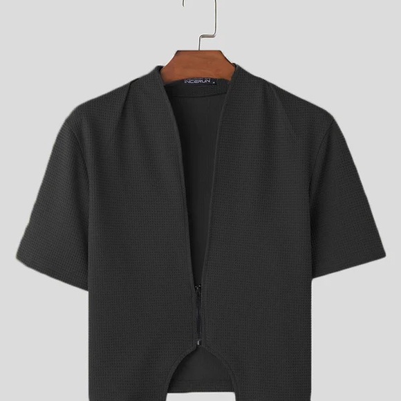 NWT Incerunmen Chic Black Textured Top - Picture 2 of 4